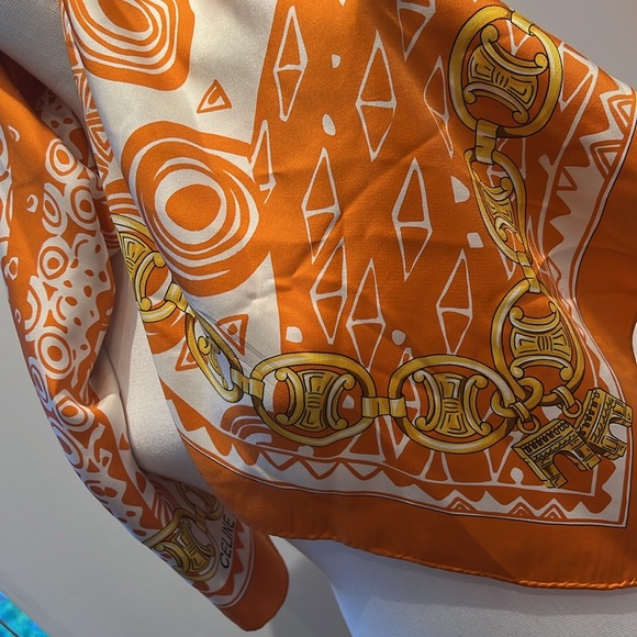 Celine Elegant Orange Silk Scarf  34”x34” - Picture 8 of 11